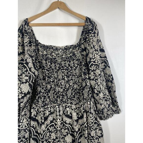 Pioneer Woman Dress Size 18W 1X 2X Black & White Print Smocking Country Peasant - Picture 4 of 13